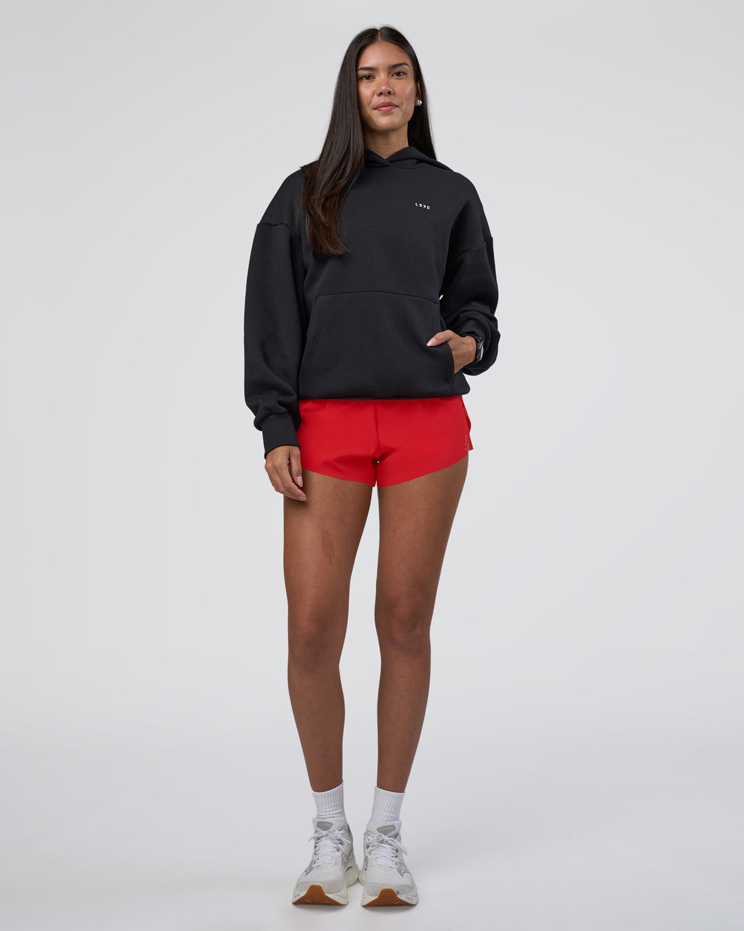 Woman wearing Lifting Unisex Oversized Hoodie - Black-Flame| Model:Rhiley | Size:XS - view 10