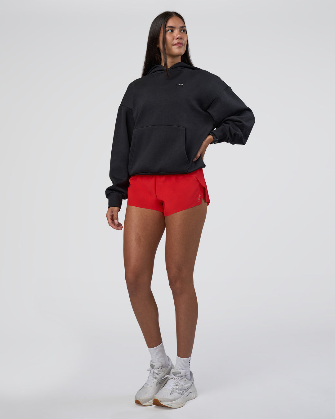 Woman wearing Lifting Unisex Oversized Hoodie - Black-Flame| Model:Rhiley | Size:XS - view 11
