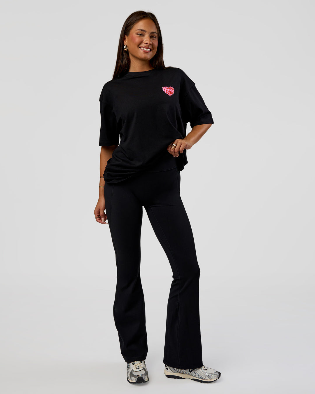 Woman wearing Love the Journey FLXCotton Oversized Tee - Black-Flame | Model:Bianca | Size:XS - view 11