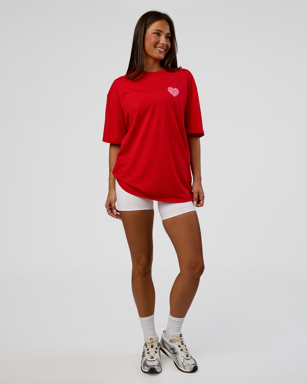 Woman wearing Love the Journey FLXCotton Oversized Tee - Flame-Candy Pink | Model:Bianca | Size:XS - view 5