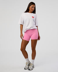 Woman wearing Love the Journey FLXCotton Oversized Tee - White-Candy Pink | Model:Bianca | Size:XS | Thumbnail Index: 8
