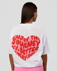 Woman wearing Love the Journey FLXCotton Oversized Tee - White-Candy Pink | Model:Bianca | Size:XS | Thumbnail Index: 12