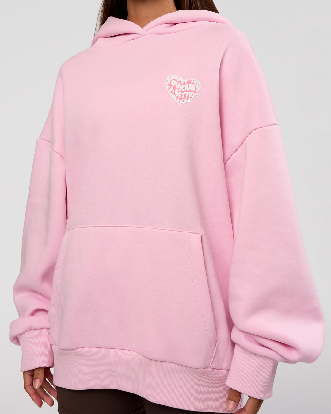 Woman wearing Love The Journey Unisex Oversized Hoodie - Marshmallow-White | Model:Brylee | Size:XS - view 10