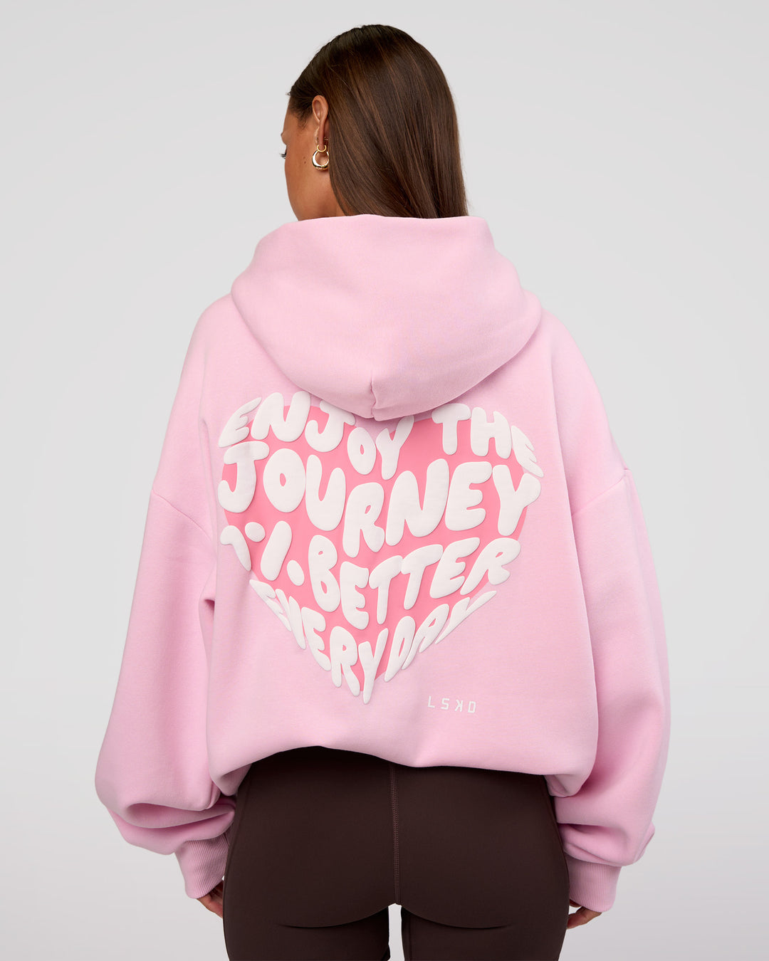 Woman wearing Love The Journey Unisex Oversized Hoodie - Marshmallow-White | Model:Brylee | Size:XS - view 5