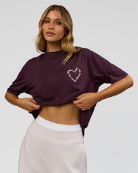 Woman wearing Love The Process FLXCotton Oversize Tee - Midnight Plum-White | Model:Leilani | Size:XS | Thumbnail Index: 2