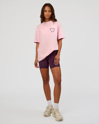 Woman wearing Love The Process FLXCotton Oversize Tee - Marshmallow-Midnight Plum | Model:Dakota | Size:XS | Thumbnail Index: 6