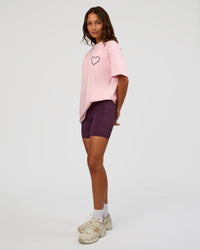 Woman wearing Love The Process FLXCotton Oversize Tee - Marshmallow-Midnight Plum | Model:Dakota | Size:XS | Thumbnail Index: 10