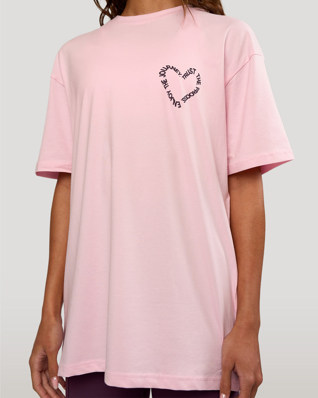 Woman wearing Love The Process FLXCotton Oversize Tee - Marshmallow-Midnight Plum | Model:Dakota | Size:XS - view 9
