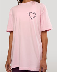 Woman wearing Love The Process FLXCotton Oversize Tee - Marshmallow-Midnight Plum | Model:Dakota | Size:XS | Thumbnail Index: 8