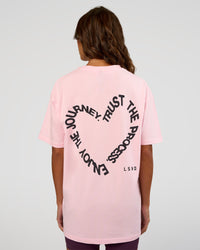 Woman wearing Love The Process FLXCotton Oversize Tee - Marshmallow-Midnight Plum | Model:Dakota | Size:XS | Thumbnail Index: 4