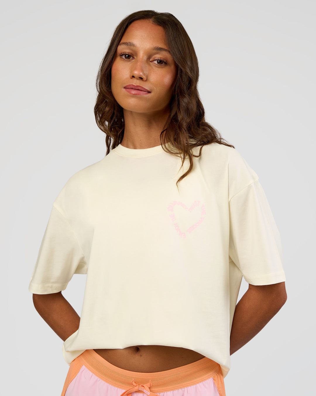 Woman wearing Love The Process FLXCotton Oversize Tee - Off White-Marshmallow | Model:Dakota | Size:XS - view 4