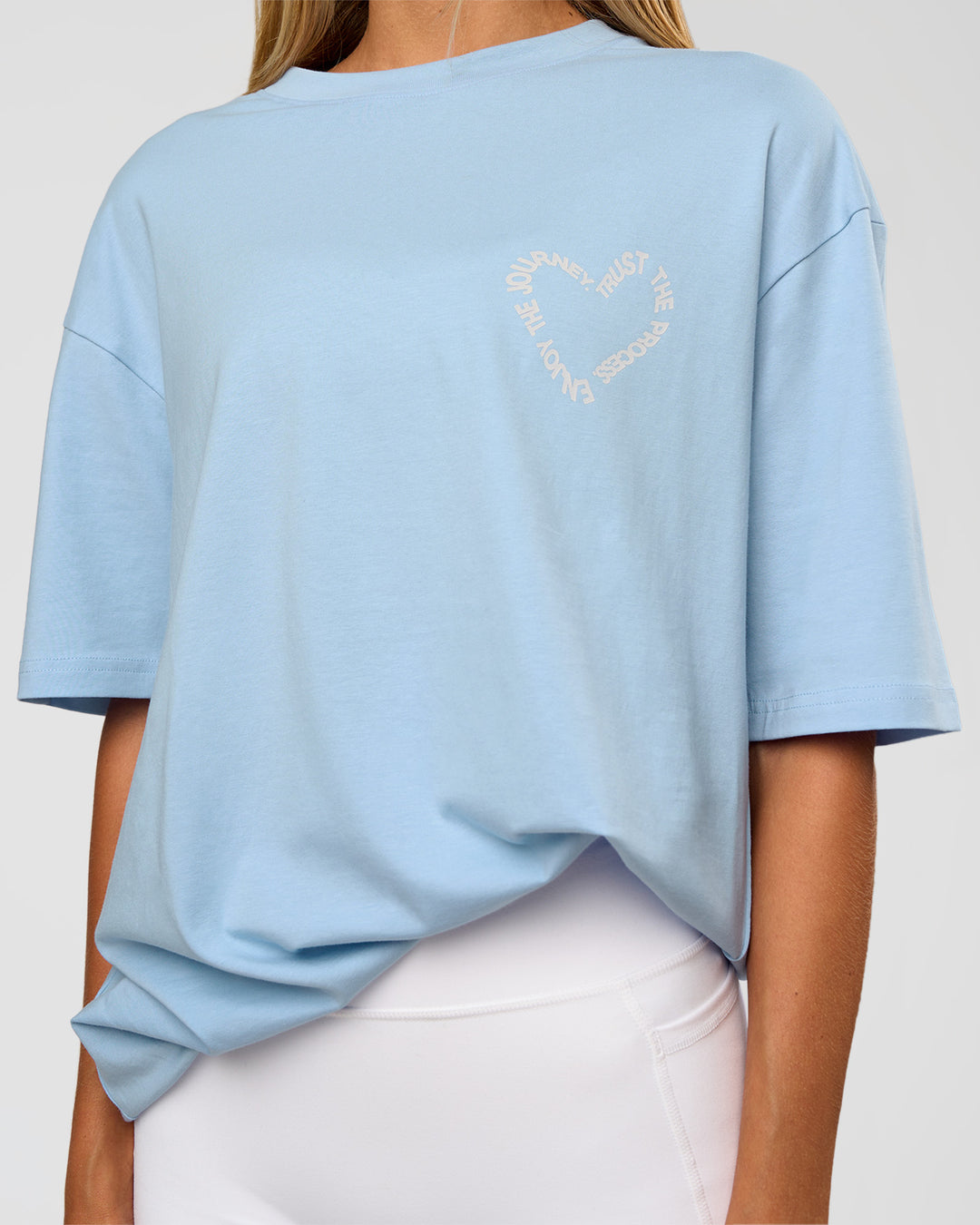 Woman wearing Love The Process FLXCotton Oversize Tee - Open Air-Off White | Model:Georgia | Size:XS - view 9