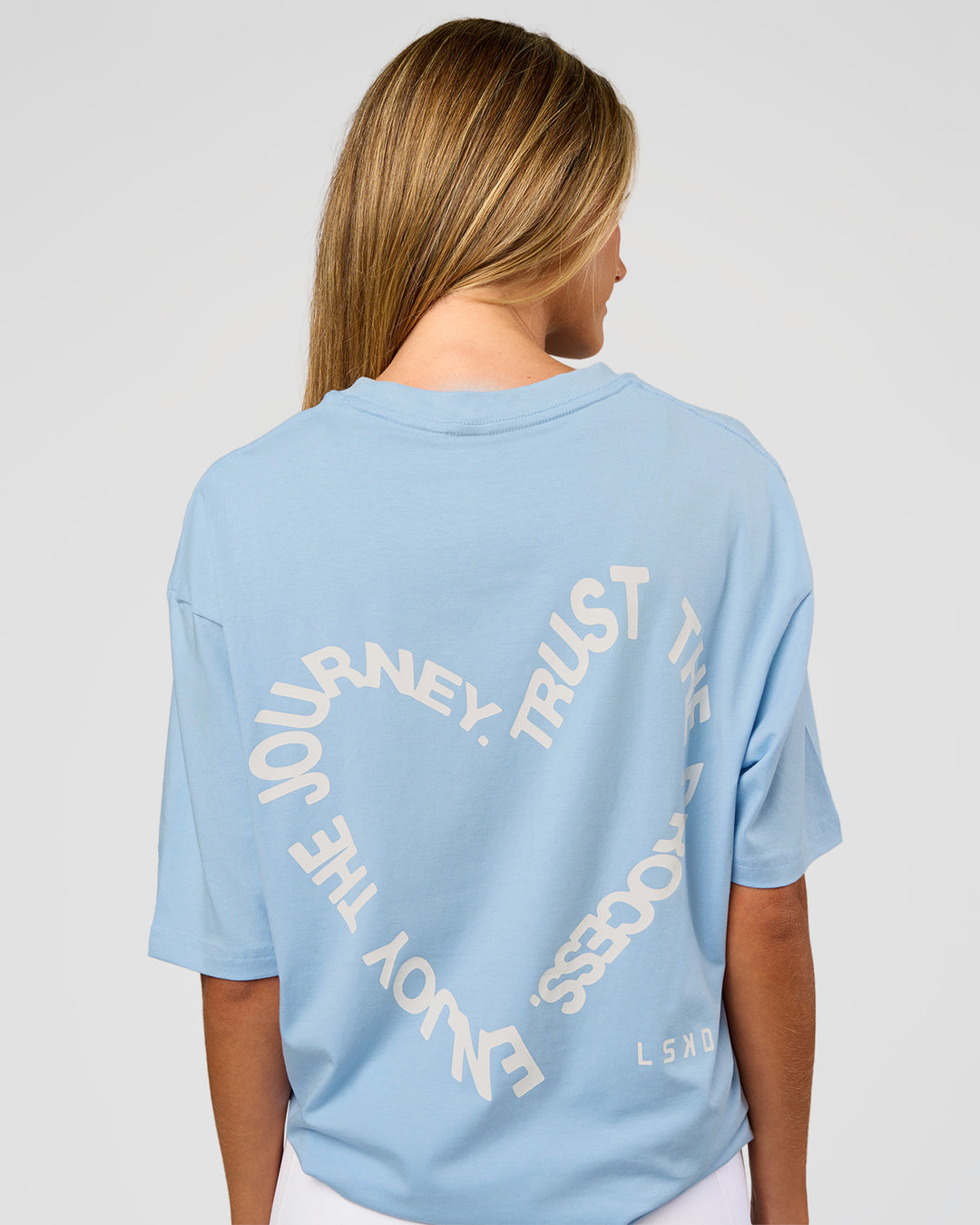 Woman wearing Love The Process FLXCotton Oversize Tee - Open Air-Off White | Model:Georgia | Size:XS - view 4