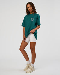 Woman wearing Love The Process FLXCotton Oversize Tee - Transformative Teal-Marshmallow | Model:Dakota | Size:XS | Thumbnail Index: 6