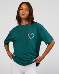 Woman wearing Love The Process FLXCotton Oversize Tee - Transformative Teal-Marshmallow | Model:Dakota | Size:XS | Thumbnail Index: 4