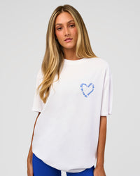 Woman wearing Love The Process FLXCotton Oversize Tee - White-Electric Indigo | Model:Georgia | Size:XS | Thumbnail Index: 4