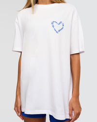 Woman wearing Love The Process FLXCotton Oversize Tee - White-Electric Indigo | Model:Georgia | Size:XS | Thumbnail Index: 9