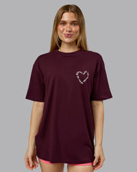 Woman wearing Love The Process FLXCotton Oversize Tee - Cherry Lacquer-Shale Beige | Model:Emilie | Size:XS | Thumbnail Index: 3