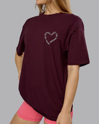 Woman wearing Love The Process FLXCotton Oversize Tee - Cherry Lacquer-Shale Beige | Model:Emilie | Size:XS | Thumbnail Index: 10