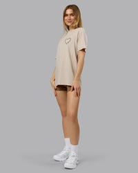 Woman wearing Love The Process FLXCotton Oversize Tee - Shale Beige-Choc | Model:Emilie | Size:XS | Thumbnail Index: 4