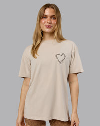 Woman wearing Love The Process FLXCotton Oversize Tee - Shale Beige-Choc | Model:Emilie | Size:XS | Thumbnail Index: 2