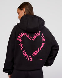 Woman wearing Love The Process Zip Through Hoodie - Black-Sugar Plum | Model:Brylee | Size:XS | Thumbnail Index: 0