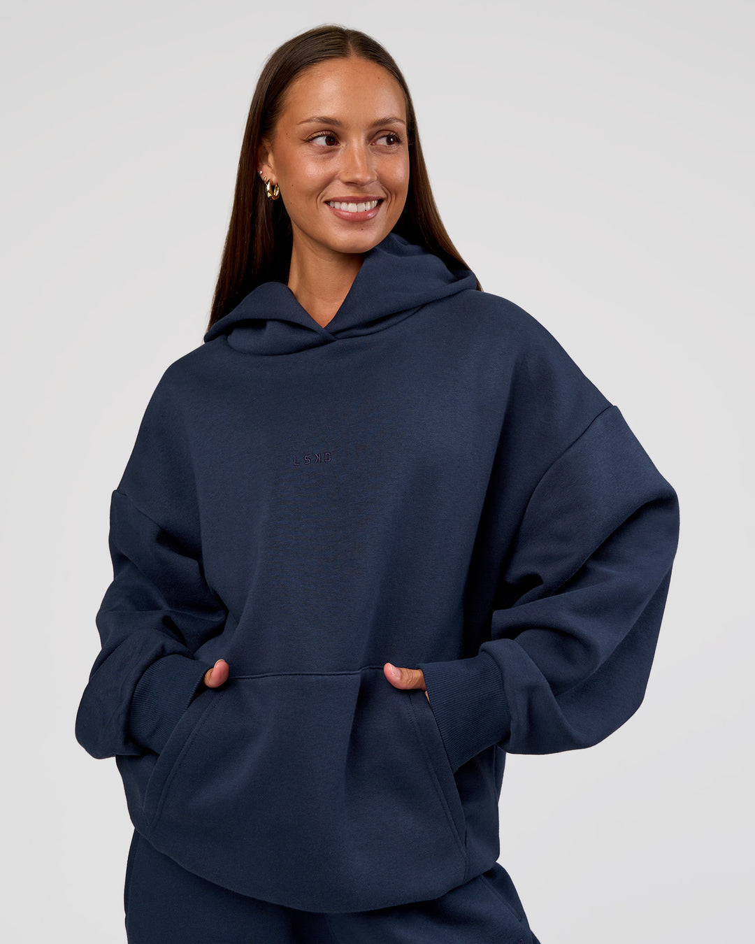 Woman wearing MVP Oversized Hoodie - Future Navy | Model:Brylee | Size:XS - view 4