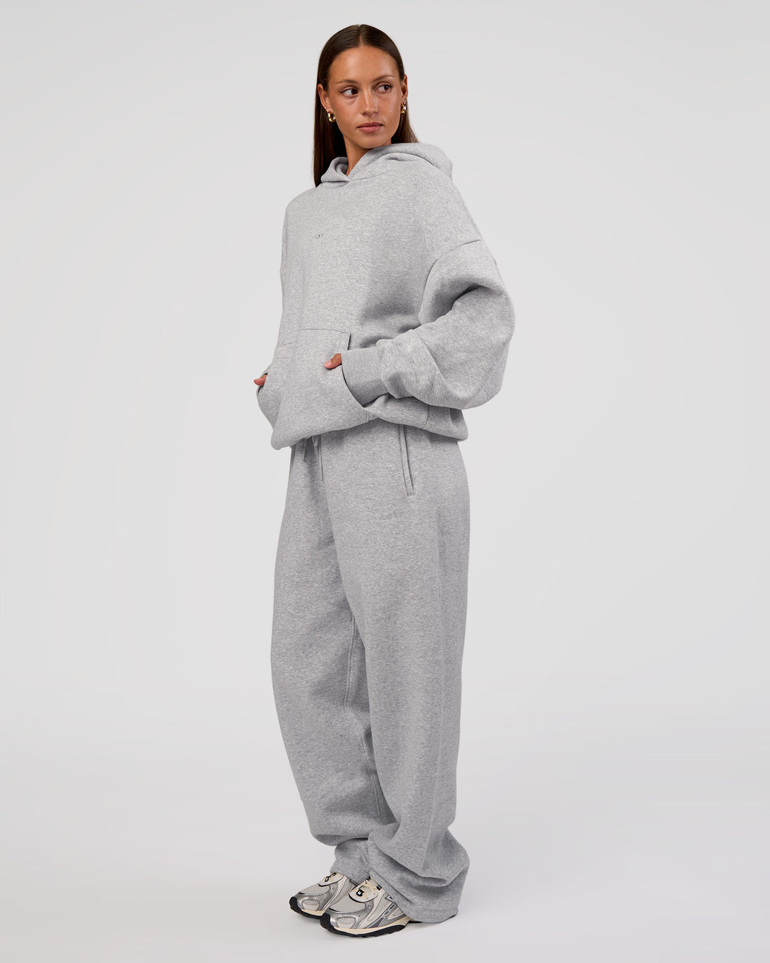 Woman wearing MVP Oversized Hoodie - Light Grey Marl | Model:Brylee | Size:XS - view 9