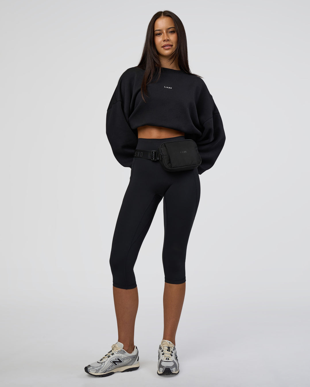 Woman wearing MVP Oversized Sweater - Black-White | Model:Eliza | Size:XS - view 5