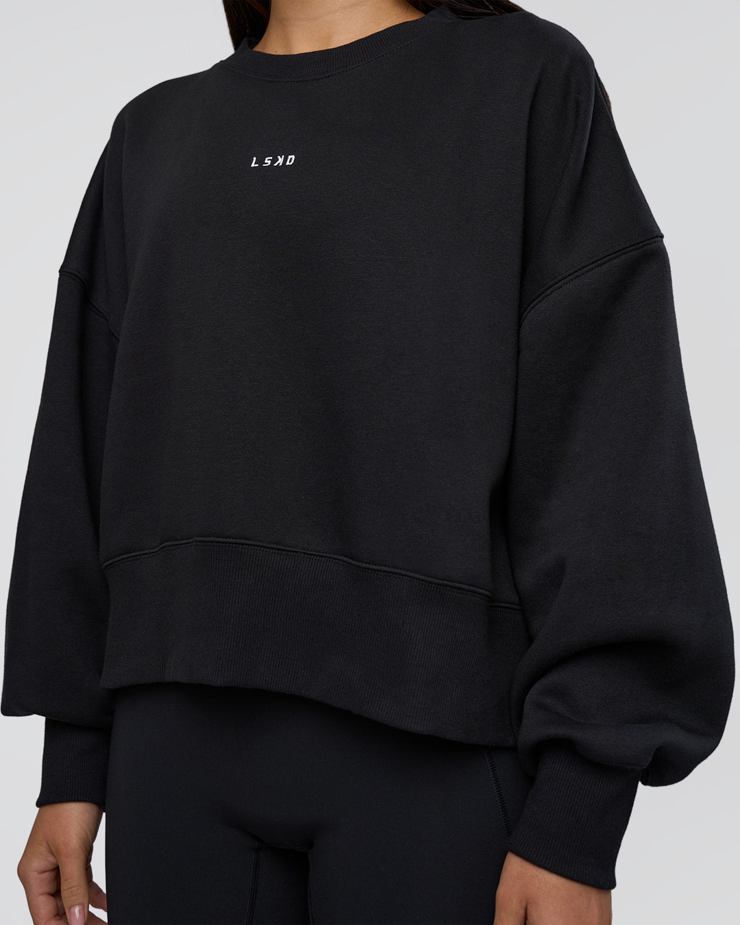 Woman wearing MVP Oversized Sweater - Black-White | Model:Eliza | Size:XS - view 6