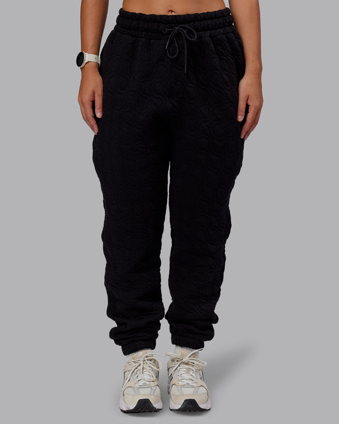 Woman wearing MVP Quilted Track Pant - Black-Geometric | Model:Lyss | SIze:XS - view 6