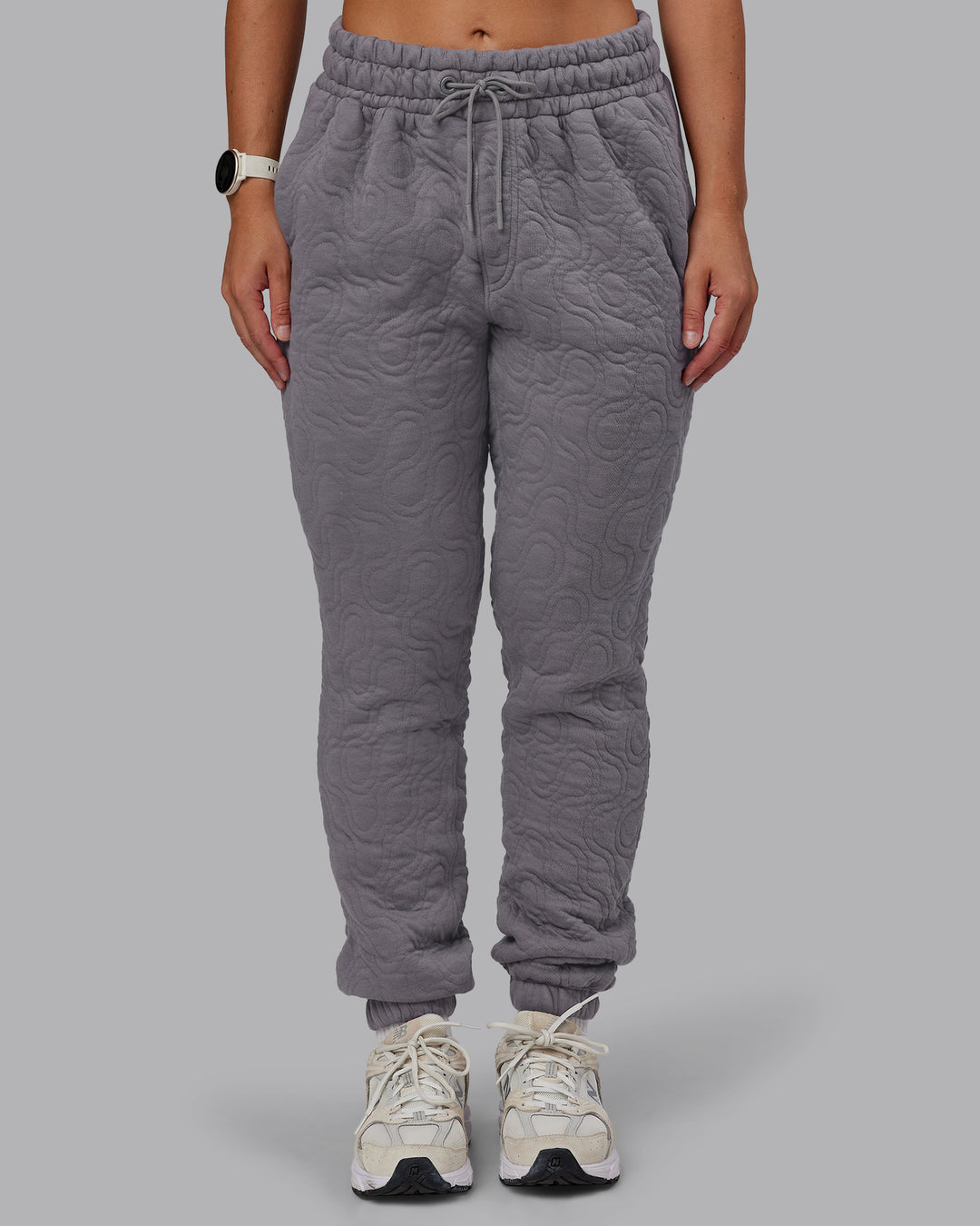Woman wearing MVP Quilted Track Pant - Storm Front-Geometric | Model:Lyss | Size:XS - view 16