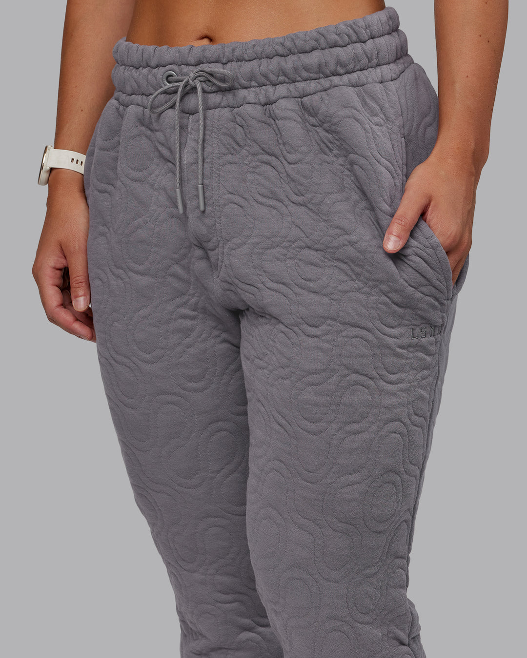 Woman wearing MVP Quilted Track Pant - Storm Front-Geometric | Model:Lyss | Size:XS - view 8