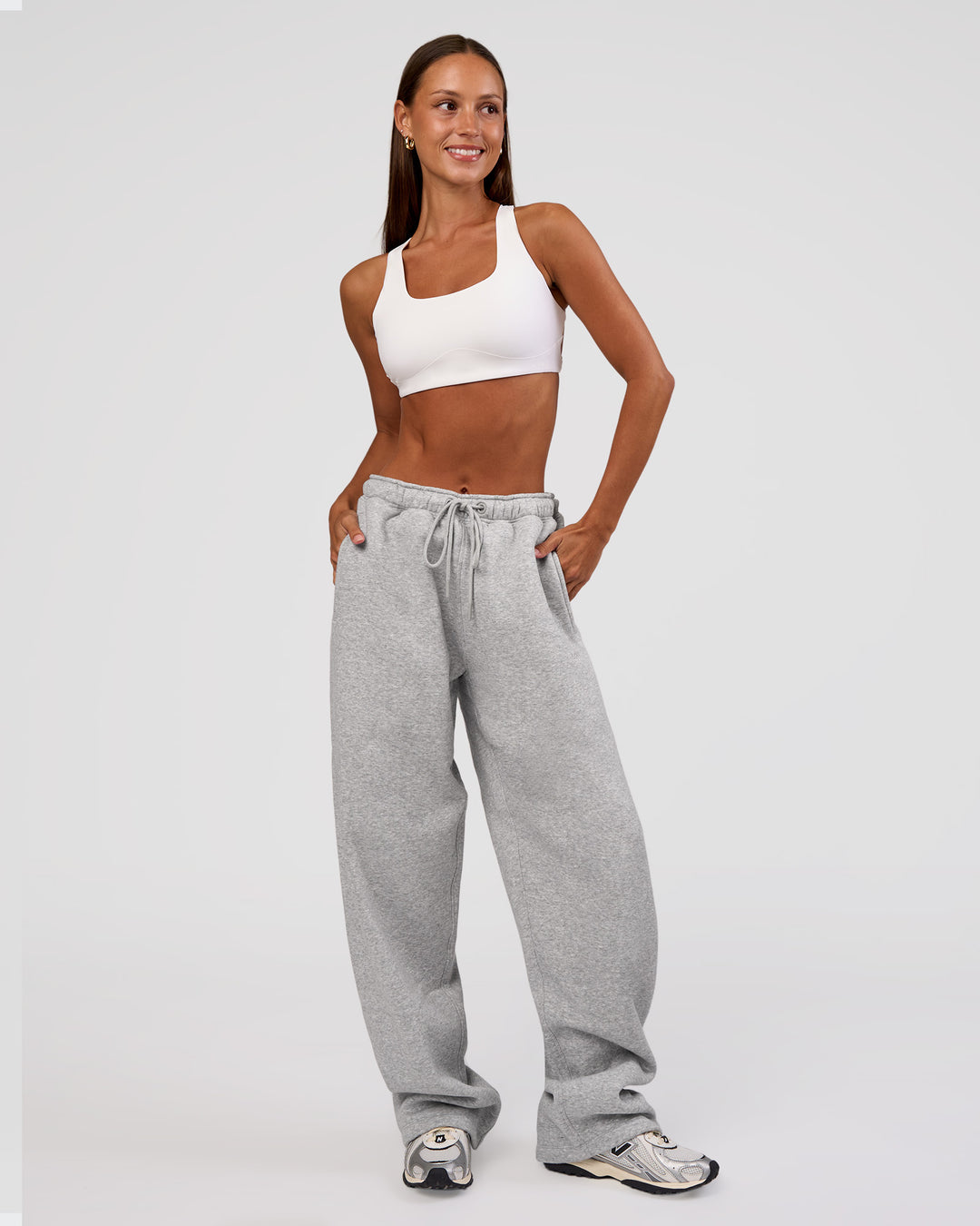 Woman wearing MVP Straight Leg Pant - Light Grey Marl | Model:Brylee | Size:XS - view 11