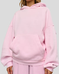 Woman wearing Memory In Motion Ultra Heavyweight Washed Hoodie - Marshmallow Washed | Model:Leilani | Size:XS | Thumbnail Index: 8