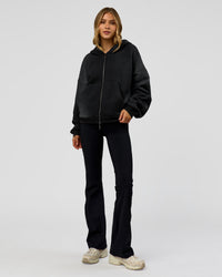 Woman wearing Memory in Motion Ultra Heavyweight Zip Thru Hoodie - Black Washed | Model:Leilani | Size:XS | Thumbnail Index: 15