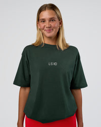 Woman wearing Merry Journey FLXCotton Oversized Tee - Vital Green-White | Model:Amity | Size:XS | Thumbnail Index: 4