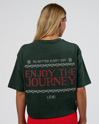 Woman wearing Merry Journey FLXCotton Oversized Tee - Vital Green-White | Model:Amity | Size:XS | Thumbnail Index: 3