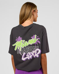 Woman wearing Miami Snatch FLXCotton Oversized Tee - Dark Storm-Marshmallow | Model:Georgia | Size:XS | Thumbnail Index: 13