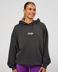 Woman wearing Miami Vibe Oversized Hoodie - Dark Storm-Marshmallow | Model:Maja | Size:XS | Thumbnail Index: 1