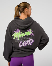 Woman wearing Miami Vibe Oversized Hoodie - Dark Storm-Marshmallow | Model:Maja | Size:XS | Thumbnail Index: 0