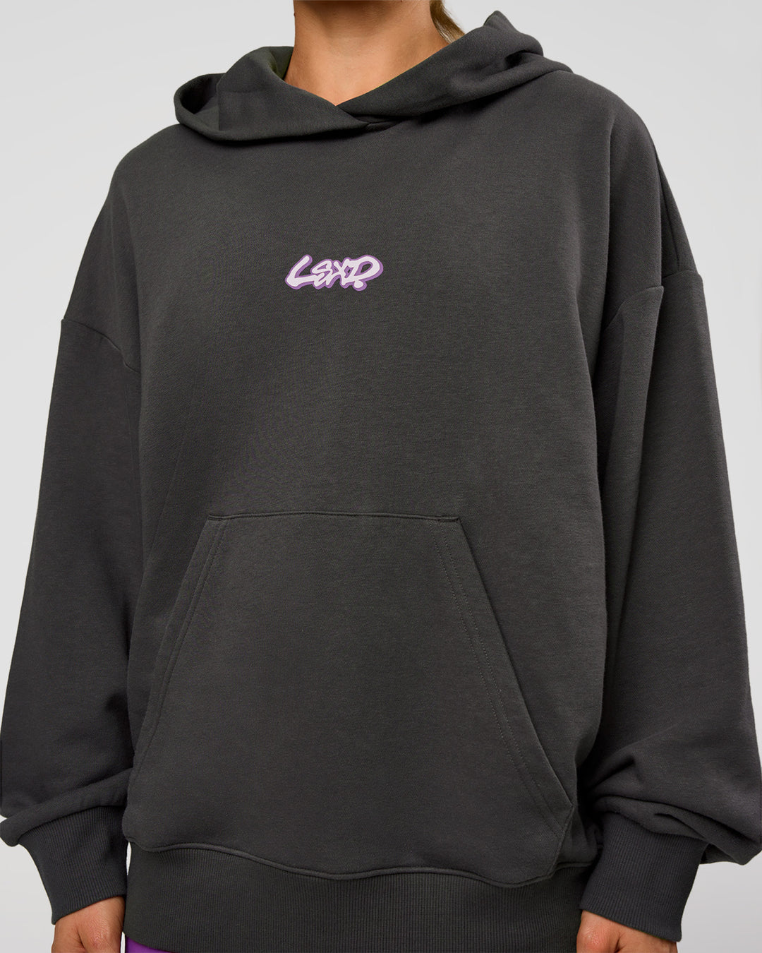 Woman wearing Miami Vibe Oversized Hoodie - Dark Storm-Marshmallow | Model:Maja | Size:XS - view 6
