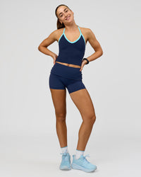 Woman wearing Milla Shelf Bra Tank - Future Navy-Baltic Sea | Model:Grace | Size:XS | Thumbnail Index: 4