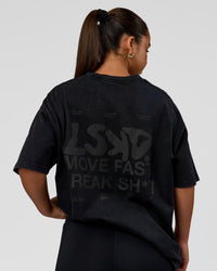 Woman wearing Move Fast Heavyweight Oversized Tee - Black Washed | Model:Sophia | Size:XS | Thumbnail Index: 7