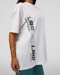 Woman wearing Nothing Is Impossible FLXCotton Oversized Tee - White-Vital Green | Model:Bianca | Size:XS | Thumbnail Index: 8