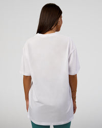 Woman wearing Nothing Is Impossible FLXCotton Oversized Tee - White-Vital Green | Model:Bianca | Size:XS | Thumbnail Index: 7