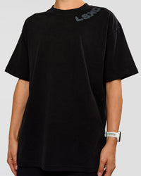 Woman wearing Offset Heavyweight Unisex Oversized Tee - Black Washed-Castlerock | Model:Maja | Size:XS | Thumbnail Index: 11