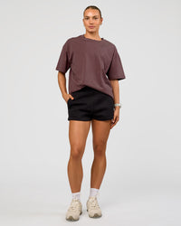 Woman wearing Offset Heavyweight Unisex Oversized Tee - Cocoa Powder-Cocoa Powder | Model:Maja | Size:XS | Thumbnail Index: 10