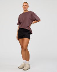 Woman wearing Offset Heavyweight Unisex Oversized Tee - Cocoa Powder-Cocoa Powder | Model:Maja | Size:XS | Thumbnail Index: 2