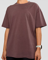 Woman wearing Offset Heavyweight Unisex Oversized Tee - Cocoa Powder-Cocoa Powder | Model:Maja | Size:XS | Thumbnail Index: 6